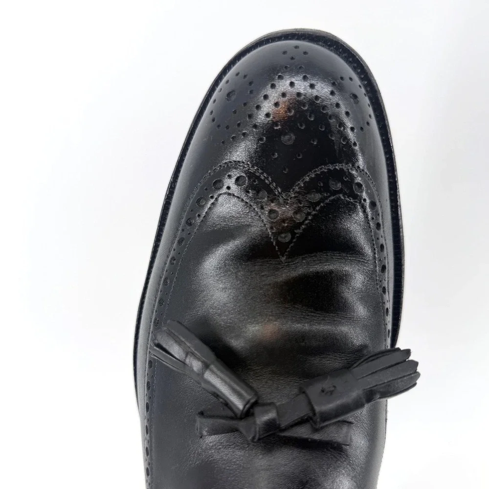 VTG 80s Johnston & Murphy Aristocraft Black Leather Wingtip Tassel Loafers 10.5R